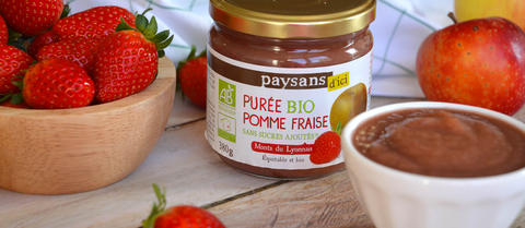 Purée pomme fraises équitable et bio Purée pomme fraises équitable et bio