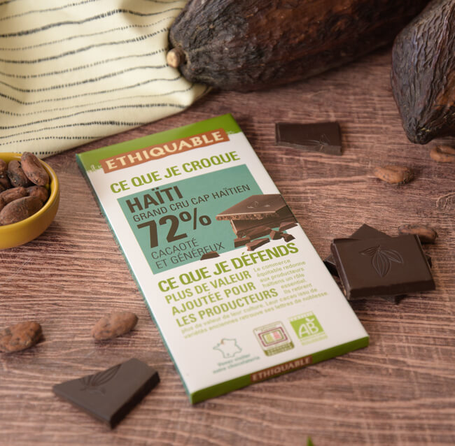 chocolat noir 72% de cacao équitable bio Haïti ethiquable