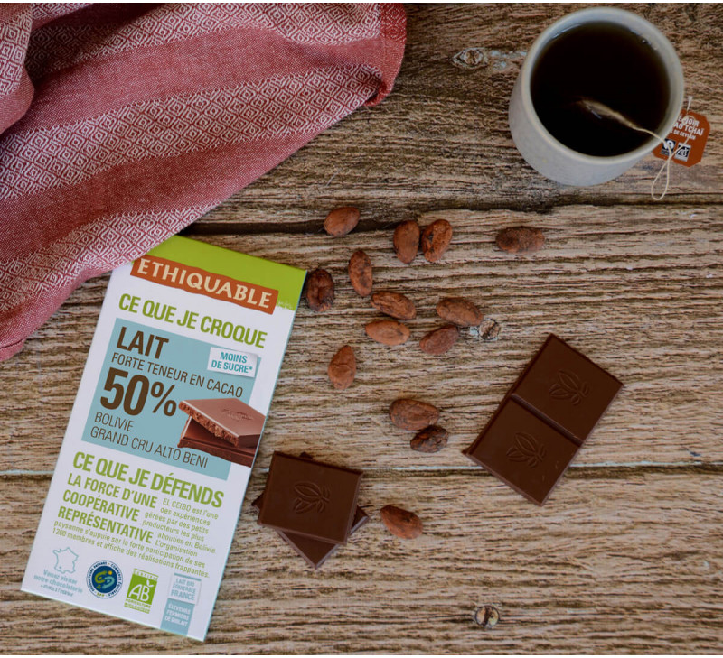 tablette ethiquable chocolat lait 50% de cacao bolivie equitable bio