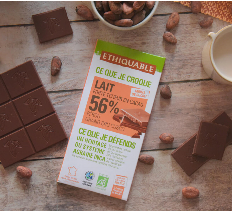 tablette ethiquable chocolat lait 56% cacao perou equitable bio