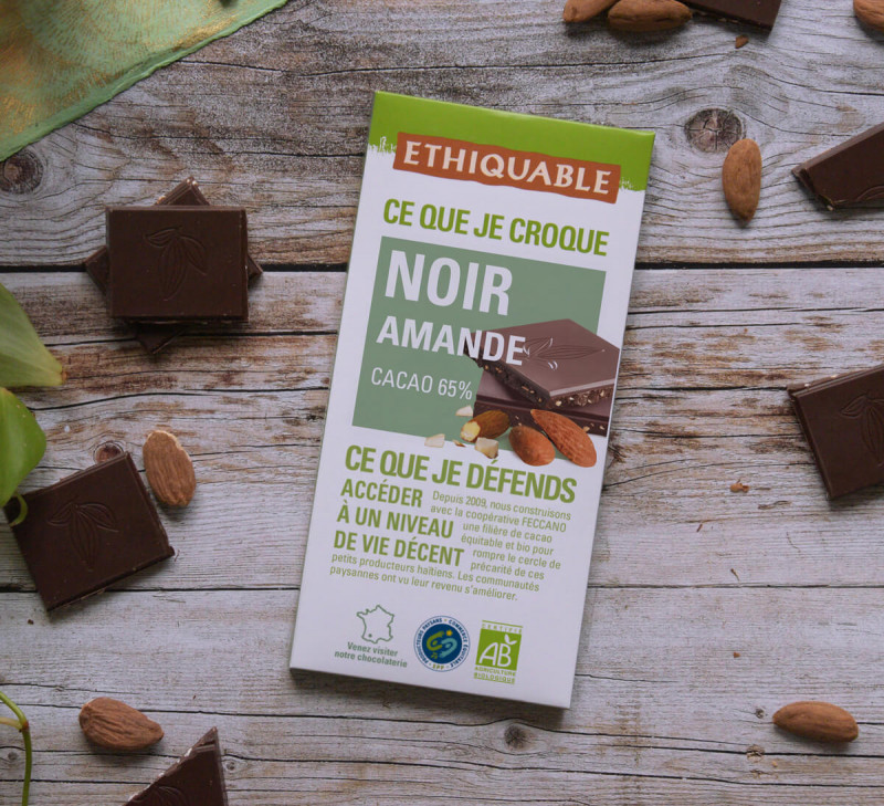 Chocolat noir amnde 65% de cacao équitable bio