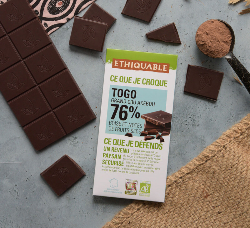chocolat noir 76% cacao togo equitable bio