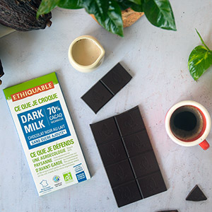 Chocolat Dark Milk équitable et bio 70% sans sucre