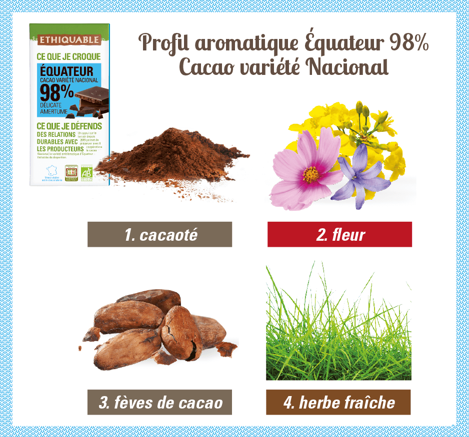 profil aromatique chocolat noir équateur 98% cacao -equitable-bio