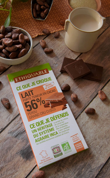 chocolat lait perou 56% bio equitable ethiquable