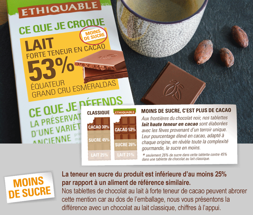 ETHIQUABLE moins de sucre chocolat