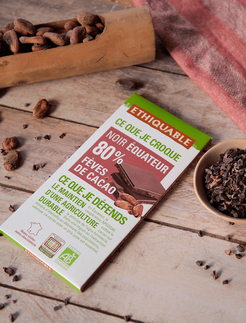 chocolat noir 80% fève de cacao equitable bio ethiquable france