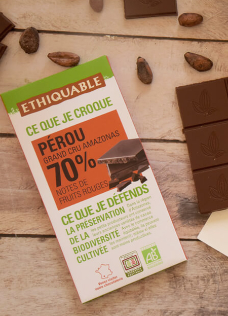 chocolat noir 70% pérou equitable bio ethiquable france
