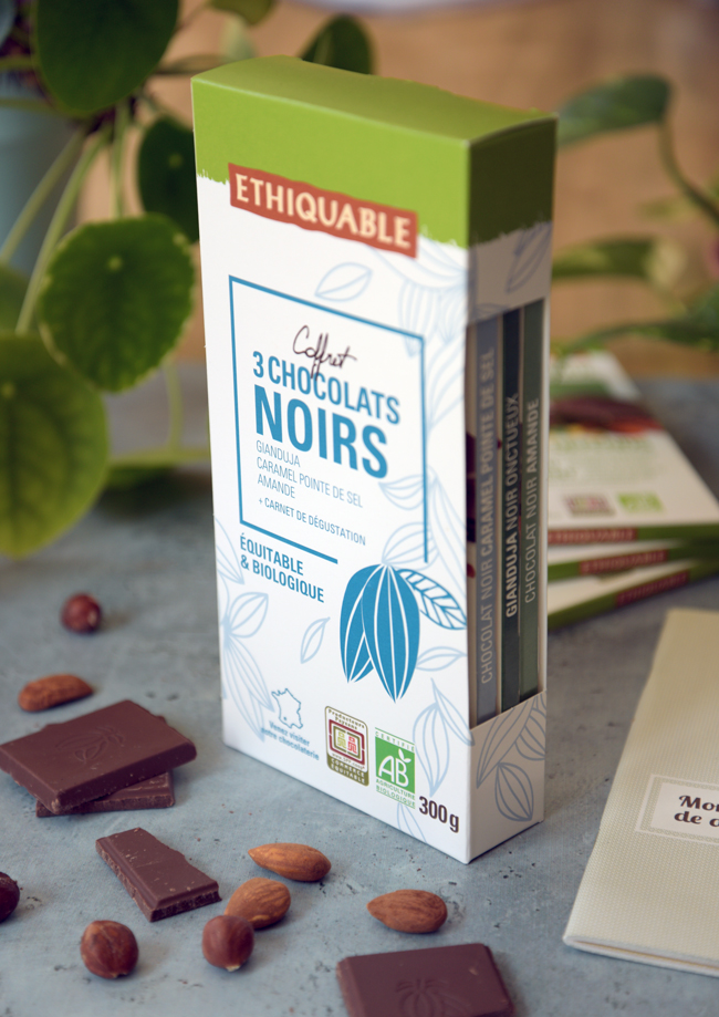 coffret 3 chocolat noir gourmand ethiquable bio équitableet