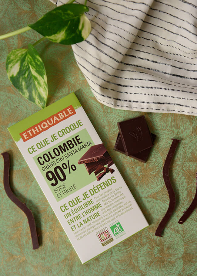 chocolat noir 90% de cacao équitable bio colombie ethiquable