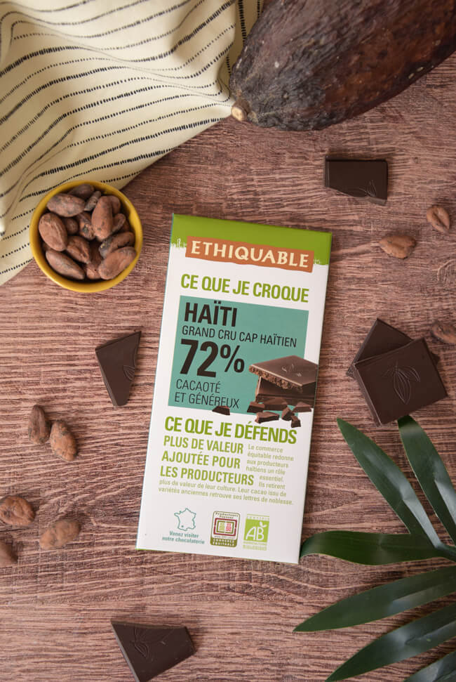 chocolat noir 72% de cacao équitable bio Haïti ethiquable