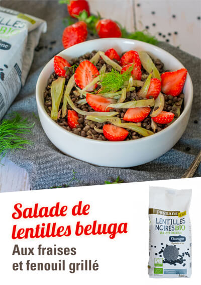 Recette salade de lentilles beluga fraises et fenouil