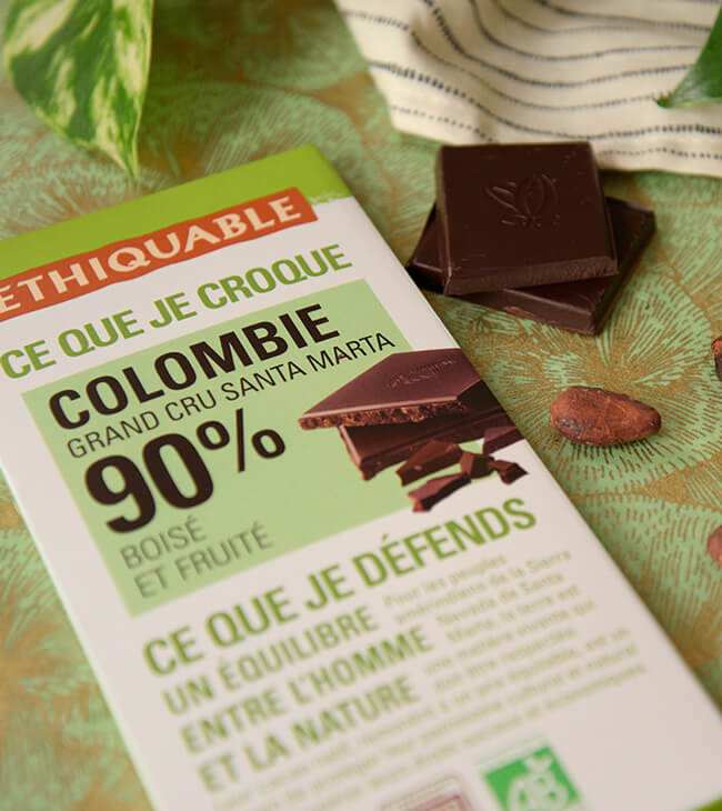 Chocolat noir 90% de cacao équitable bio colombie ethiquable