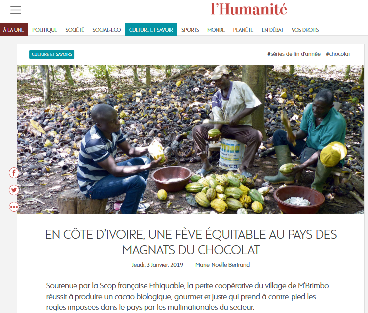 l'humanité cacao sceb coe d'ivoirebio équitable