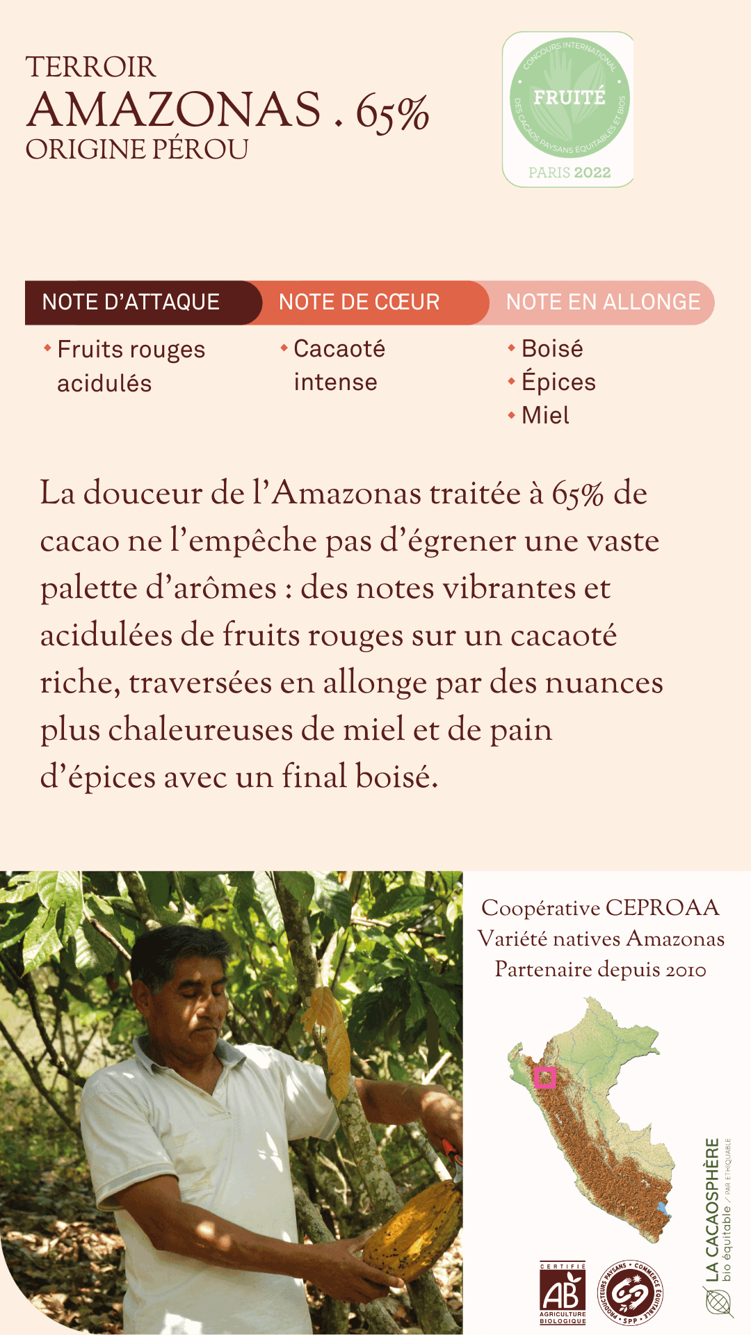 couverture Amazonas 65% Pérou pure origine La cacaosphère bio équitable