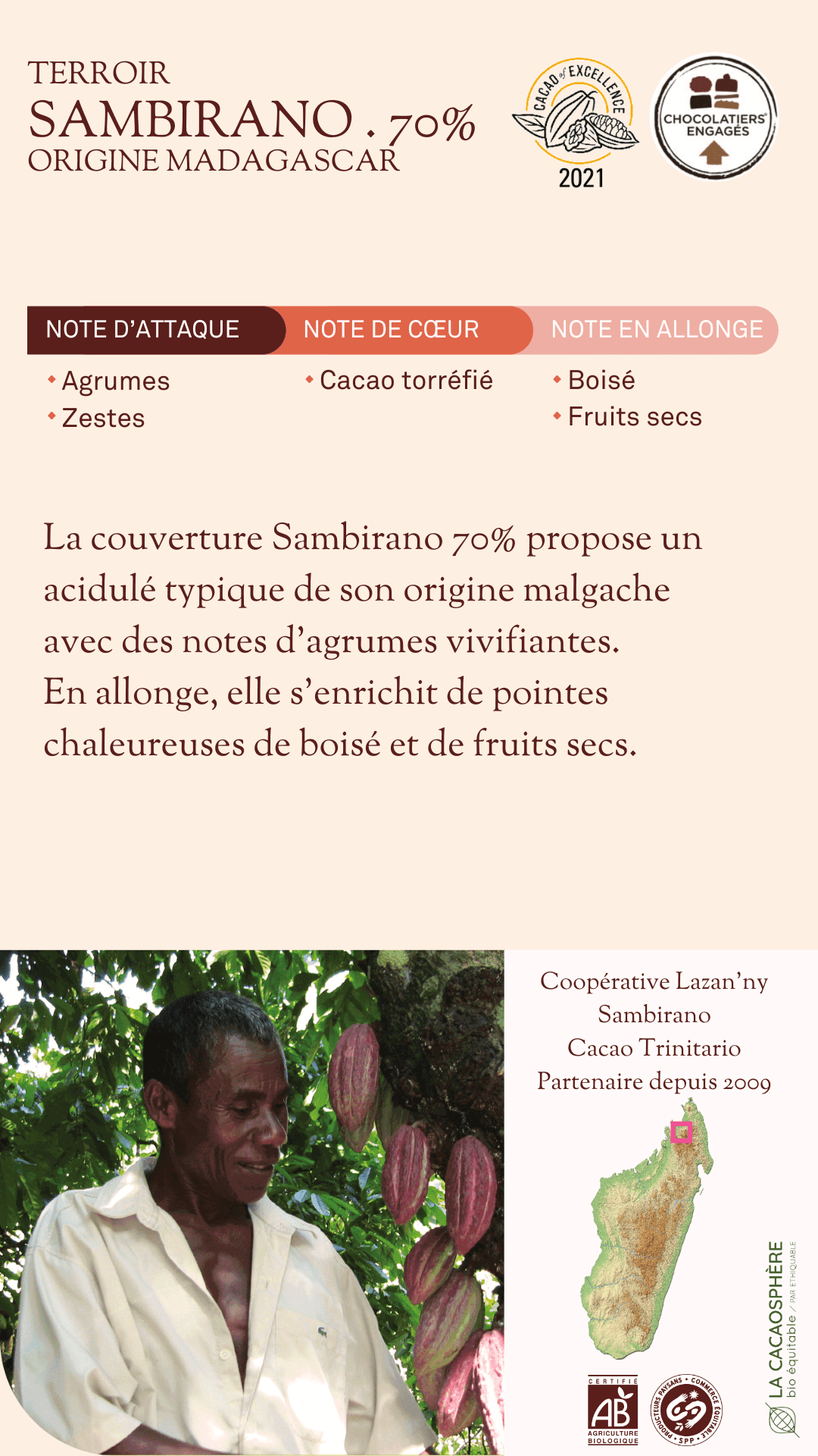 couverture Sambirano pure origine 70% Madagascar La cacaosphère bio équitable