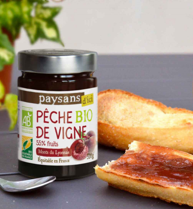 confiture paysans d'ici peche de vigne bio equitable 