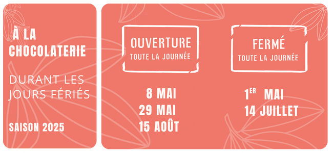Fermeture jours féries chocolaterie ethiquable