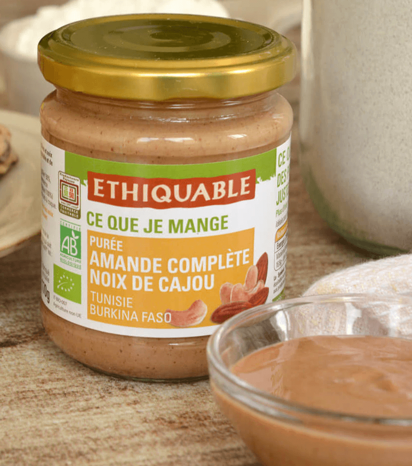 Purée d'amandes complètes et de noix de cajou bio et équitable