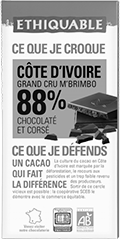 Chocolat noir 88% de cacao équitable bio Côte d'Ivoire