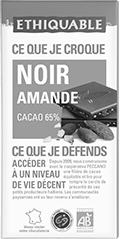 chocolat noir amande 65% de cacao équitable bio ethiquable