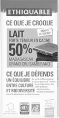 chocolat lait Madagascar 50% bio equitable ethiquable