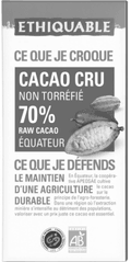 Chocolat Cacao cru 70% de cacao équitable et bio Chocolat Cacao cru 70% de cacao