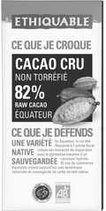 Chocolat Cacao cru 82% de cacao équitable et bio Chocolat Cacao cru 82% de cacao