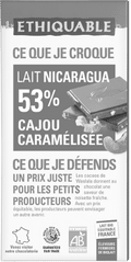 Chocolat au lait cajou caramelisee 53% de cacao du Nicaragua