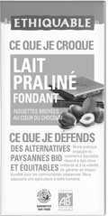 chocolat lait praliné fondant bio équitable ethiquable