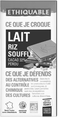 Chocolat au lait riz souffle équitable et bio Chocolat au lait riz souffle