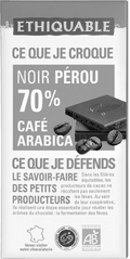 Chocolat noir cafe arabica 70% de cacao equitable et bio Chocolat noir cafe arabica 70% de cacao