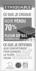 Chocolat noir fleur de sel 70% de cacao equitable et bio Chocolat noir fleur de sel 70% de cacao