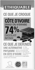 Chocolat noir 74% de cacao Cote d'Ivoire grand cru M'Brimbo
