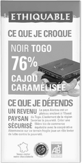 Chocolat noir cajou caramelisee 76% de cacao equitable et bio Chocolat noir cajou caramelisee 76% de cacao