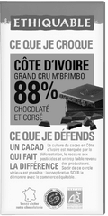 Chocolat noir 88% de cacao Cote d'Ivoire grand cru M'Brimbo