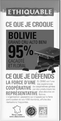 Chocolat noir 95% de cacao Bolivie grand cru Alto Beni équitable et bio Chocolat noir 95% de cacao Bolivie grand cru Alto Beni