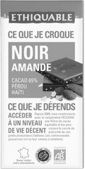 Chocolat noir amande 65% de cacao equitable et bio Chocolat noir amande 65% de cacao