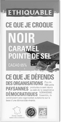 Chocolat noir caramel pointe de sel 65% de cacao equitable et bio Chocolat noir caramel pointe de sel 65% de cacao