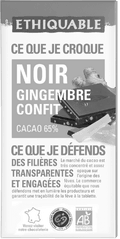 Chocolat noir gingembre confit 65% de cacao equitable et bio Chocolat noir gingembre confit 65% de cacao