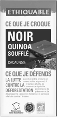 Chocolat noir quinoa souffle 65% de cacao équitable et bio Chocolat noir quinoa souffle 65% de cacao