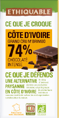 chocolat noir 74% de cacao équitable bio Côte d'Ivoireat