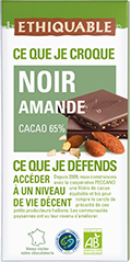 chocolat noir amande 65% de cacao équitable bio ethiquable