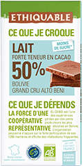 Chocolat lait 50% de cacao Bolivie bio équitable ethiquable