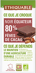 chocolat noir 80% équteur fève de cacao equitable bio ethiquable franceo