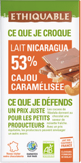 Chocolat au lait cajou caramelisee 53% de cacao du Nicaragua
