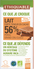 Chocolat au lait 56% de cacao Perou grand cru Cusco