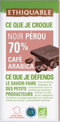 Chocolat noir cafe arabica 70% de cacao