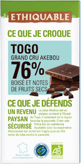 Chocolat noir 76% de cacao Togo grand cru Akebou