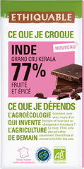 Chocolat noir 77% de cacao Inde grand cru Kerala